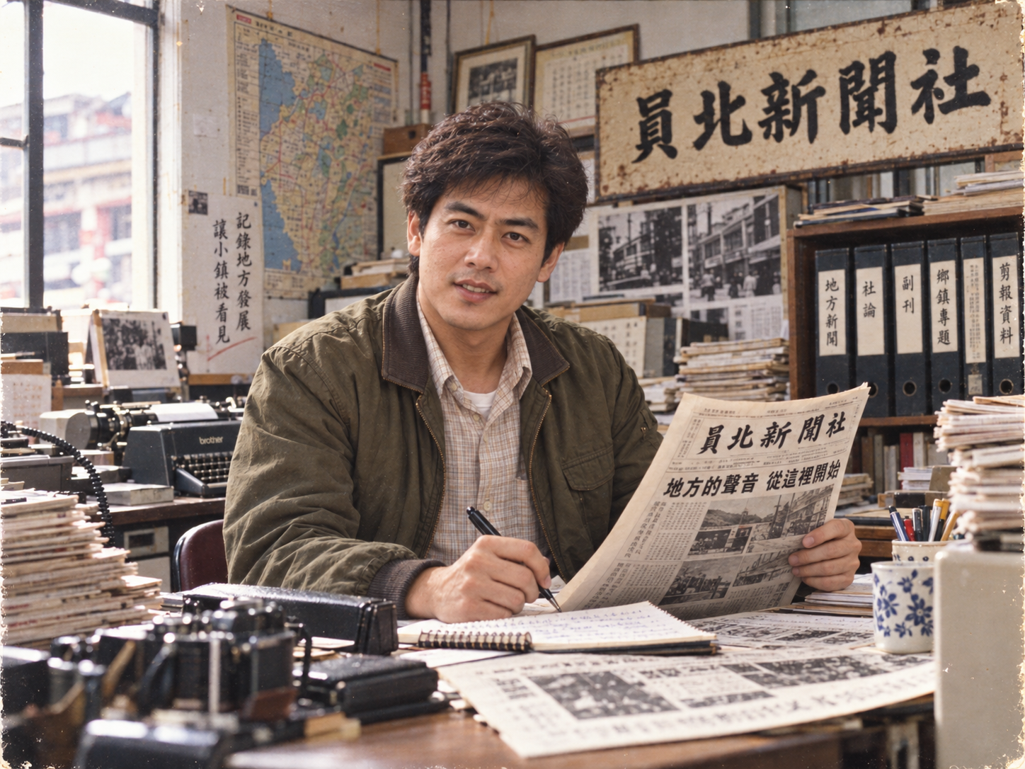 張青順於員北新聞社編輯室
